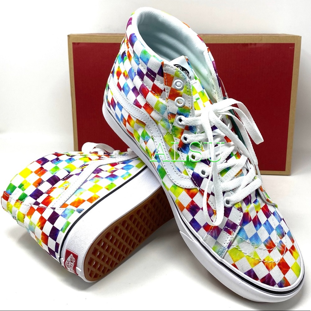VANS SK8-HI Tie Dye Checker Canvas Women’s Sneaker - Picture 11 of 11